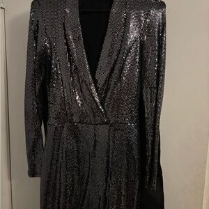 Silver Sequin Long Sleeve Dress